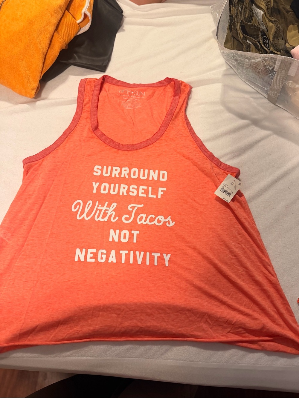 Coral Graphic Tank Top - "Surround Yourself With Tacos Not Negativity"